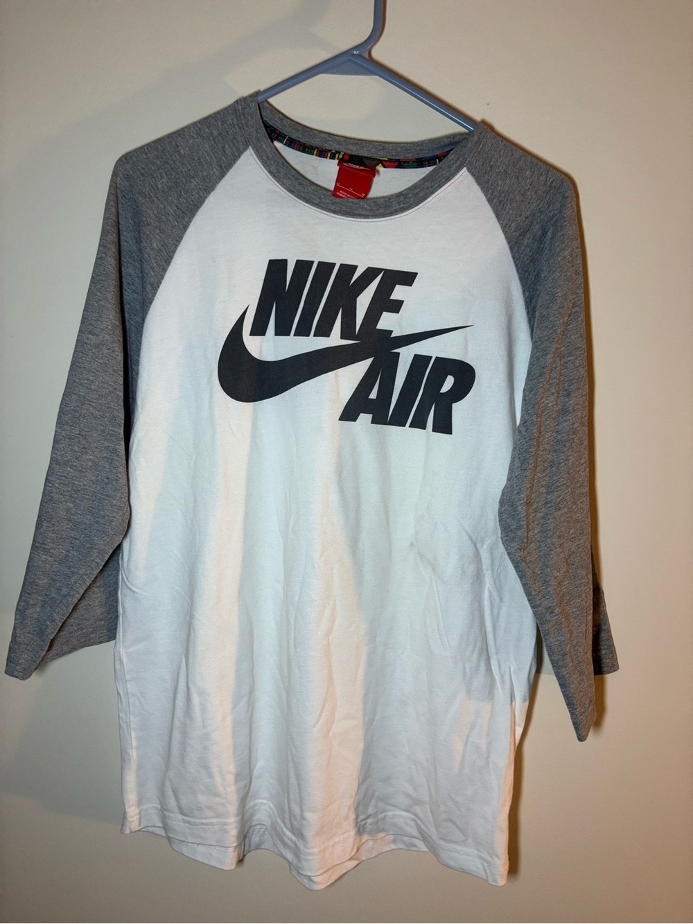 Nike White Tee with Gray Rib and Multicolor Trim
